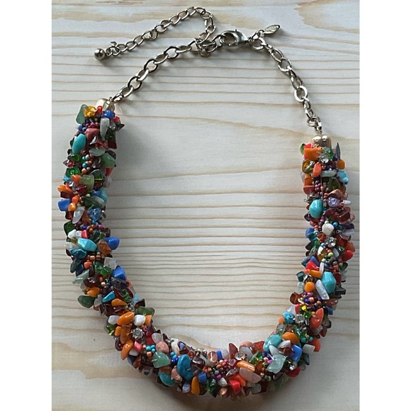Chico's Jewelry - Chico’s Multicolored Stone Bead Crystal Chunky Statement Necklace Bohemian BOHO